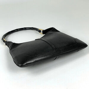 Gucci leather black bag logo bamboo shoulder